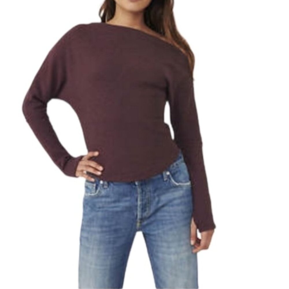 Free people fuji thermal off shoulder top large fig color